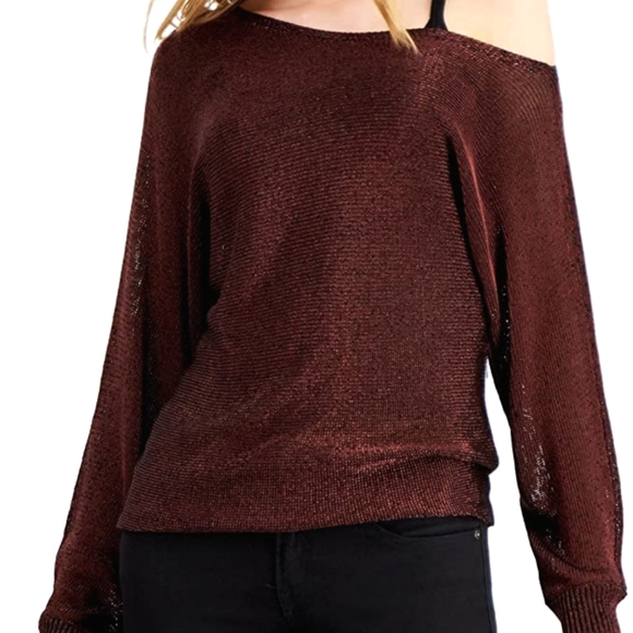 ♡ GUESS Marciano Catrina Metallic Brown Off-Shoulder Sweater - Size XS, 0 ♡ - Picture 1 of 4